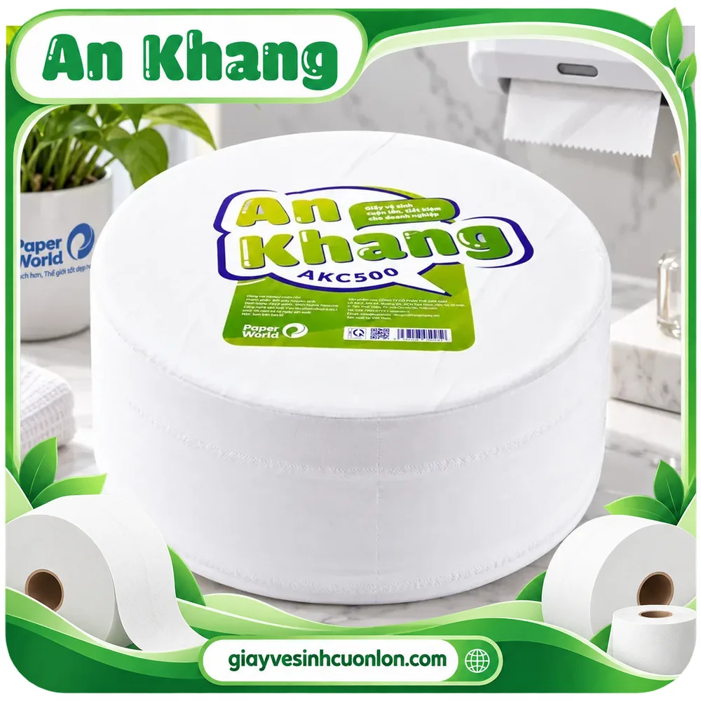 Cuộn giấy vệ sinh cuộn lớn An Khang AKC500 500g, 2 lớp, hoa văn caro xốp