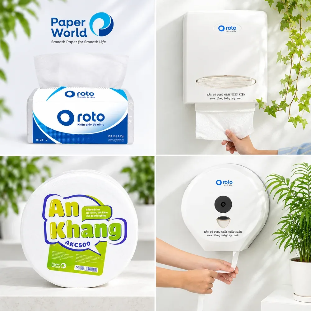 Giấy cuộn lớn An Khang và hộp đựng Roto