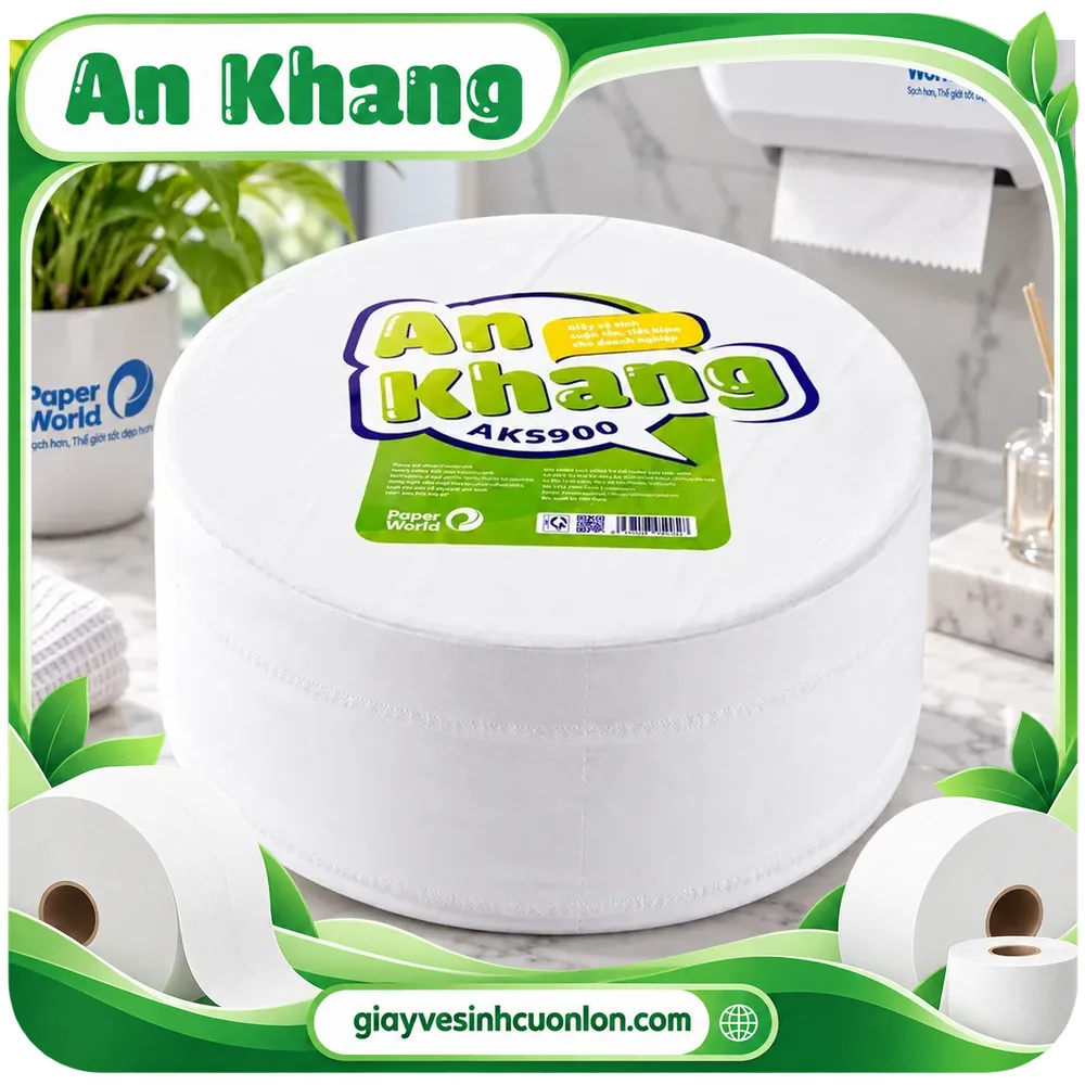 Giấy vệ sinh cuộn lớn An Khang AKS900 900g, mặt trơn